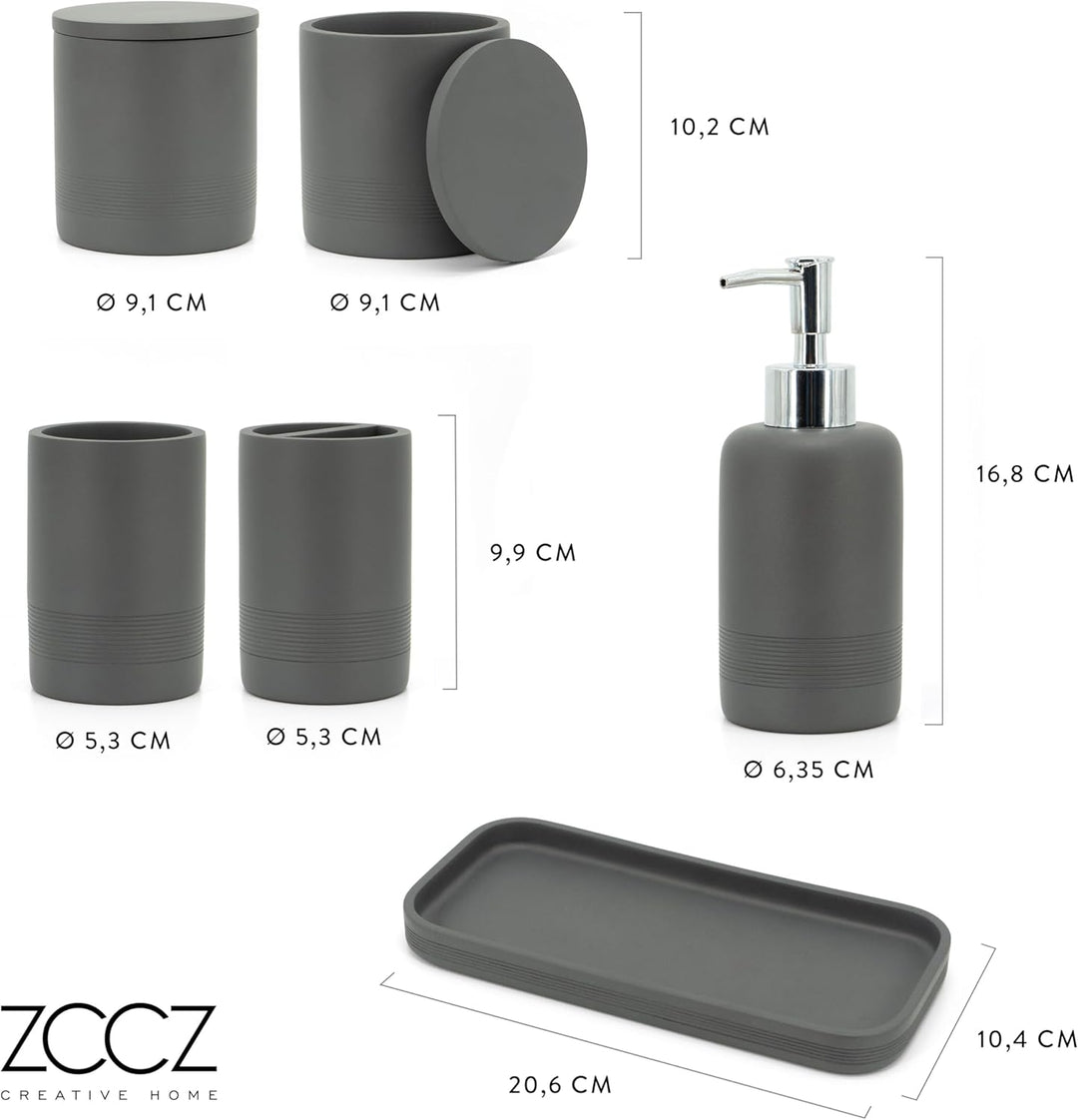 zccz - graues Badezimmer-Zubehör-Set 6-teilig - Badezimmer-Organizer mit Zahnbürstenhalter, Lotionse