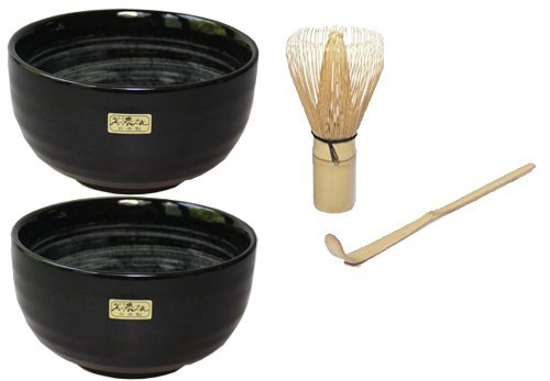 Quertee - Matcha Set - 2 x Original japanische Matcha Schale Aqua - 400 ml PLUS Matcha Besen Chasen