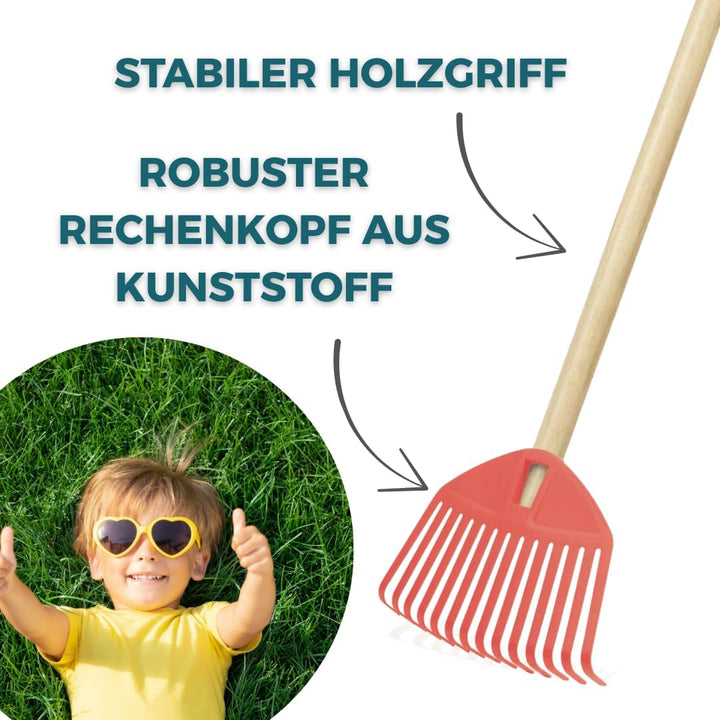 2 STK. Rot Kinderrechen 70cm – Mini-Gartenrechen mit Holzgriff, Rechen/Kleinbesen für Kinder, perfek