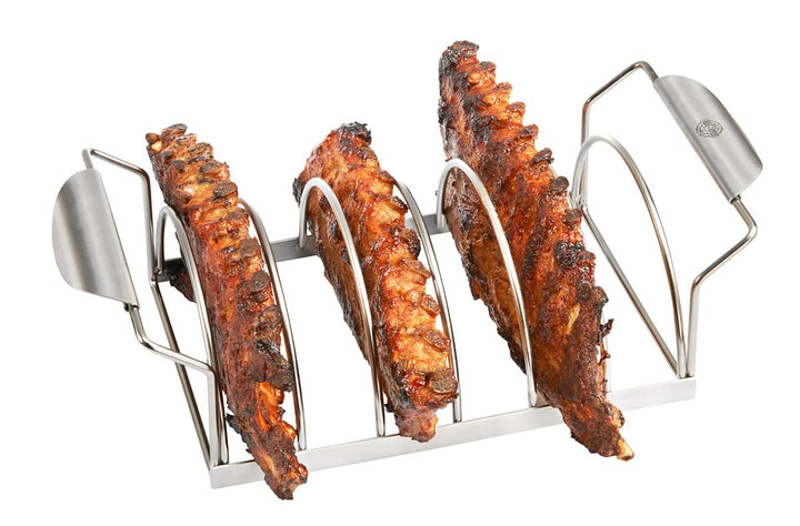 SGEFU Spare Rib Halter BBQ – Edelstahlhalter für 6 Rippchen | Als Bratenhalter nutzbar | Für Kugelgr