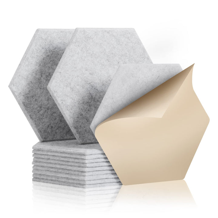 Rdutuok 12 Stück Selbstklebend Akustik Panel,30x26x1cm Hexagon Akustik Absorber Schallschutzplatten