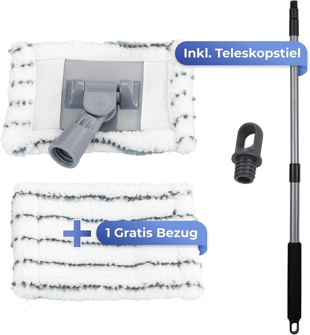 Maximex Teleskop Bad- und Fliesenwischer Profi, 360° Duo-Knickgelenk, Inkl. 2 Bezüge, Waschbar bis 6