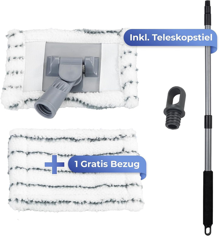 Maximex Teleskop Bad- und Fliesenwischer Profi, 360° Duo-Knickgelenk, Inkl. 2 Bezüge, Waschbar bis 6