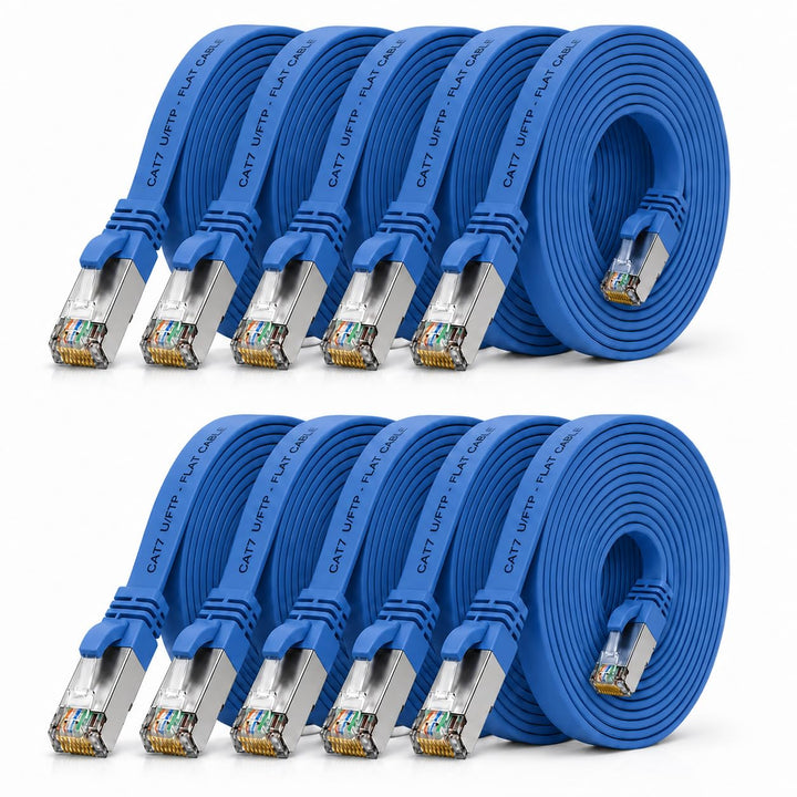 2m - blau - 10 Stück CAT.7 Gigabit Ethernet LAN Flachband Flachbandkabel (RJ45) Netzwerkkabel Rohkab
