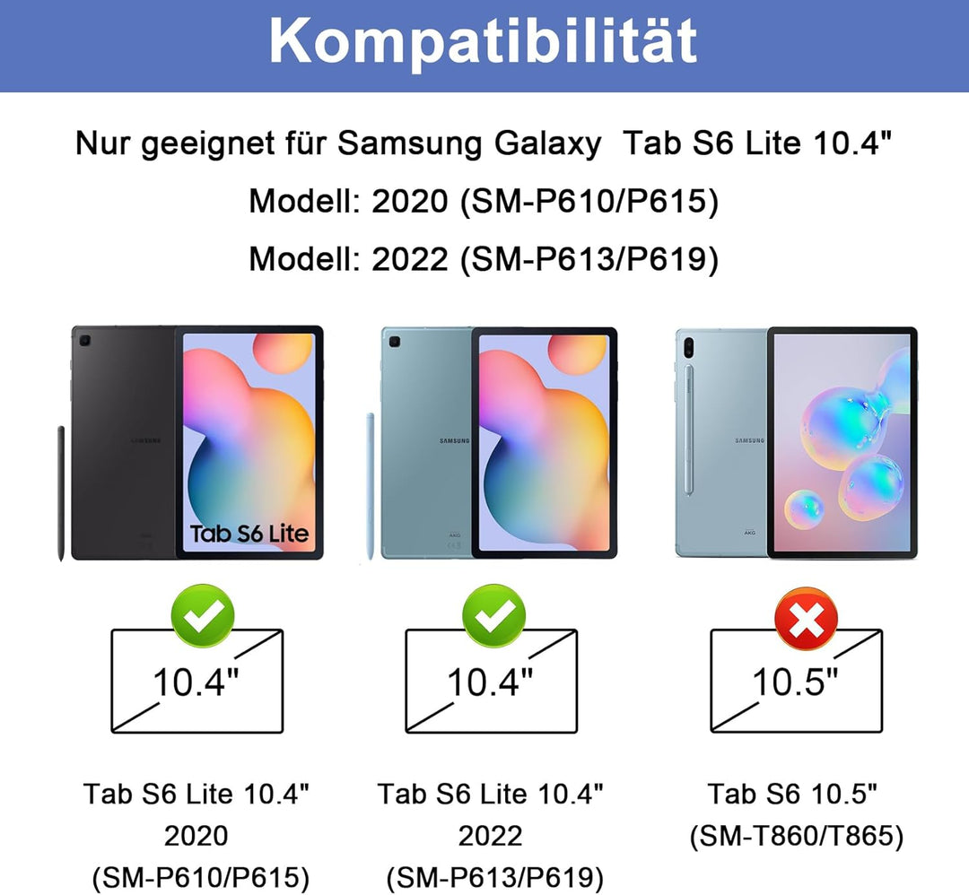 LAMA Samsung Galaxy Tab S6 Lite Hülle mit Tastatur - Deutsches QWERTZ Layout, Kabellose Tastatur Hül