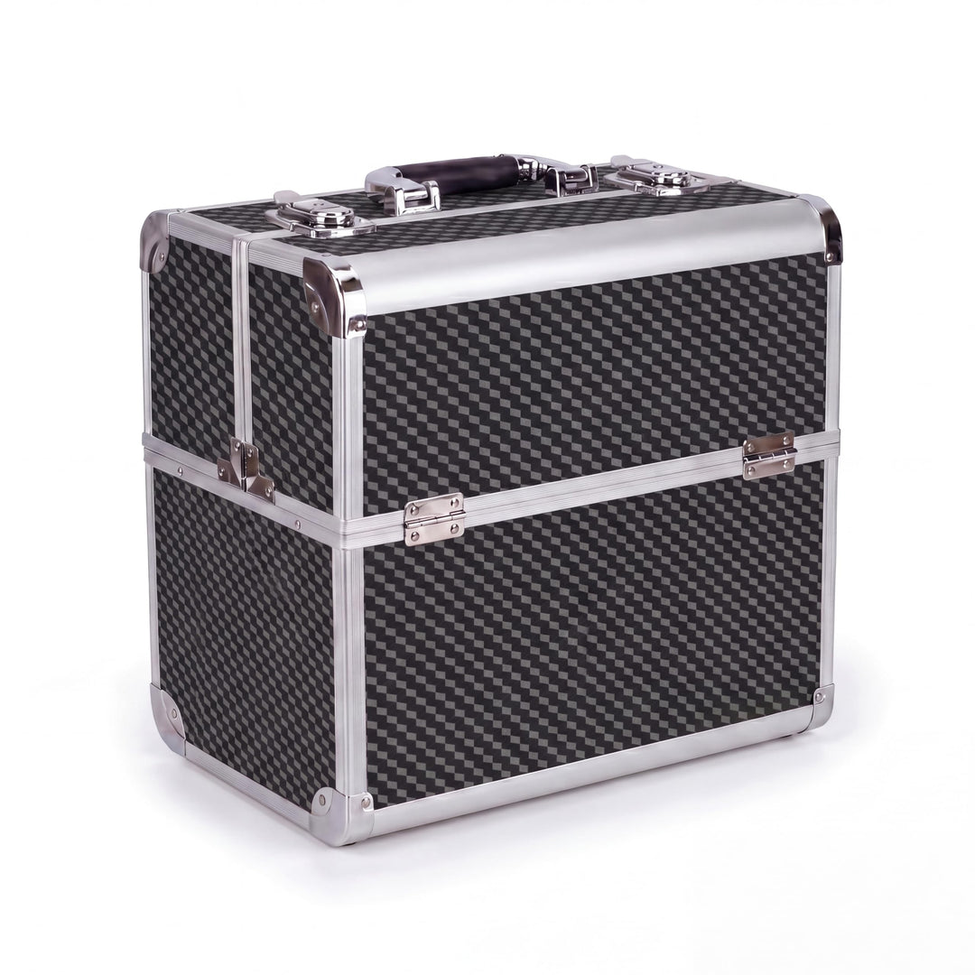 N&BF Kosmetikkoffer Gross Schwarz Carbon | Abschliessbarer Schminkkoffer & Beautycase aus Aluminium