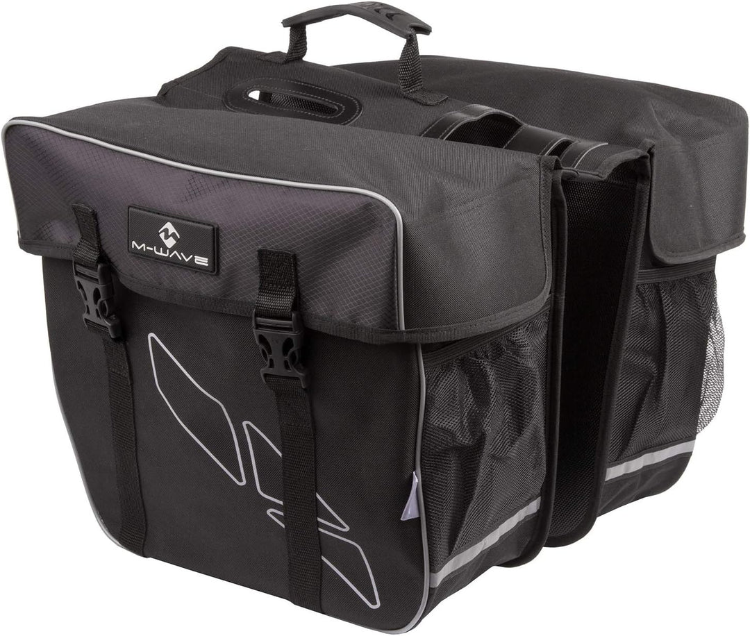 M-Wave Amsterdam Double Gepäckträgertasche, schwarz, 44 x 40 x 5 cm &amp; SPY Space Fahrradspiegel, schw