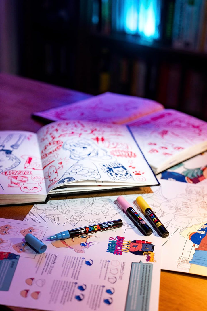 POSCA 186833 Marker Set Manga Hero, 20 Acrylstifte inkl. Tutorials, Poster und Sticker, PC-1M, PC-3M