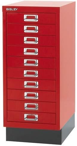 BISLEY MultiDrawer, 29er Serie mit Sockel, DIN A4, 10 Schubladen, Metall, 670 Kardinalrot, 38 x 27.9