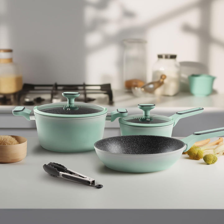 STONELINE Kochgeschirr Set 11-teilig 18/20/24 cm Set Pfannen und Töpfe mit Deckel, Topfset Pfanne In