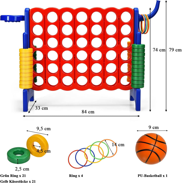 COSTWAY Riesiges 4 Gewinnt Spielset mit Basketballkorb und Wurfspiel, inkl. 42 Jumbo Ringen und Schi
