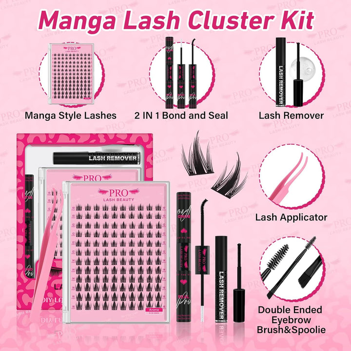 PRO Manga Lashes Cluster Wimpern Extensions Lash Extension Set DIY Wimpernverlängerung Kit Bindung u