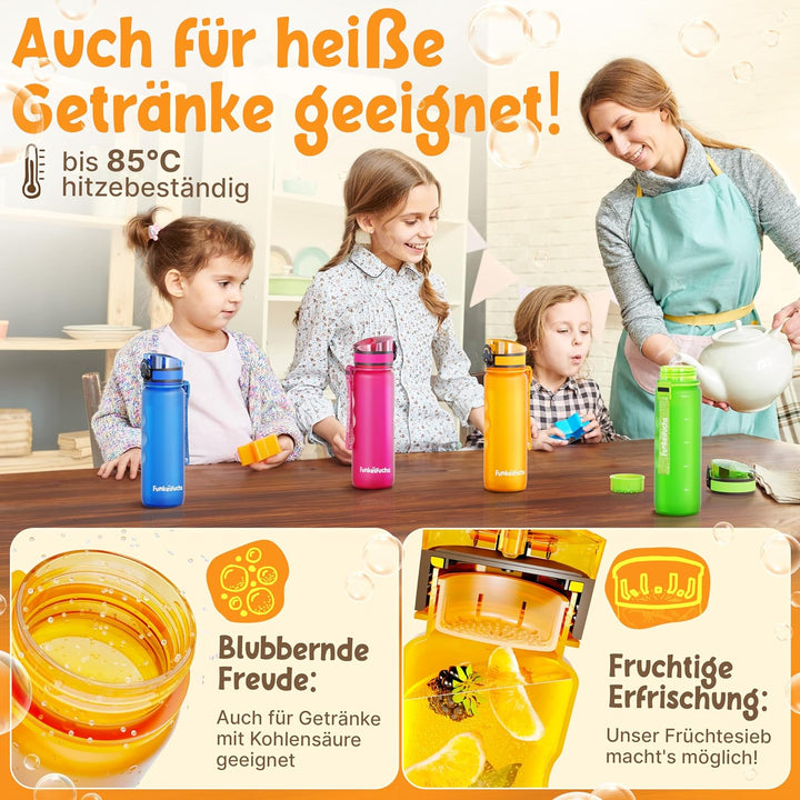 Funkelfuchs® - Trinkflasche für Kinder – 500ml, Orange – Kohlensäure geeignet - 100% auslaufsicher –