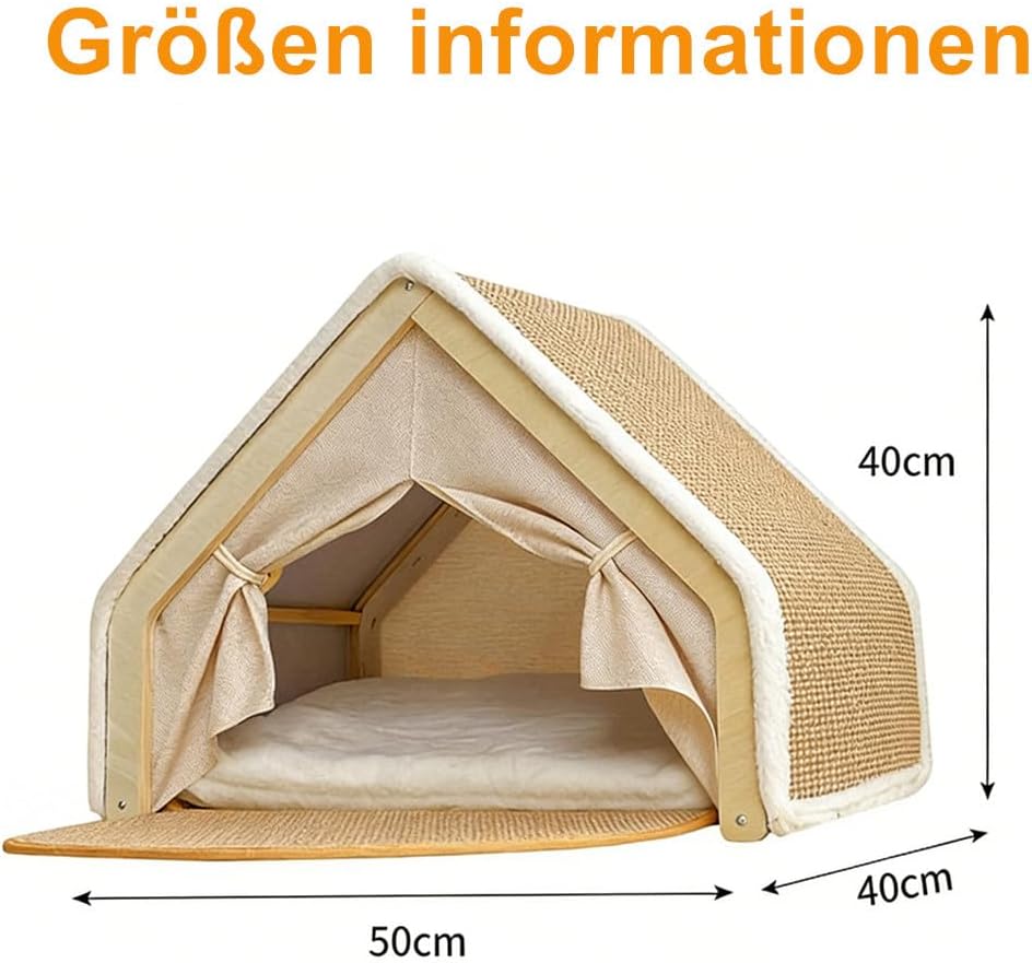 Katzenhaus mit Kratzbrett, 2-in-1Holz Sisal Katzenhaus Kratzbrett, Katzenzelt Gemütliche Indoor Katz