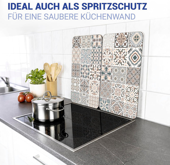 WENKO Herdabdeckplatte Universal Kachel, 2er Set Herdabdeckung für alle Herdarten, Gehärtetes Glas,