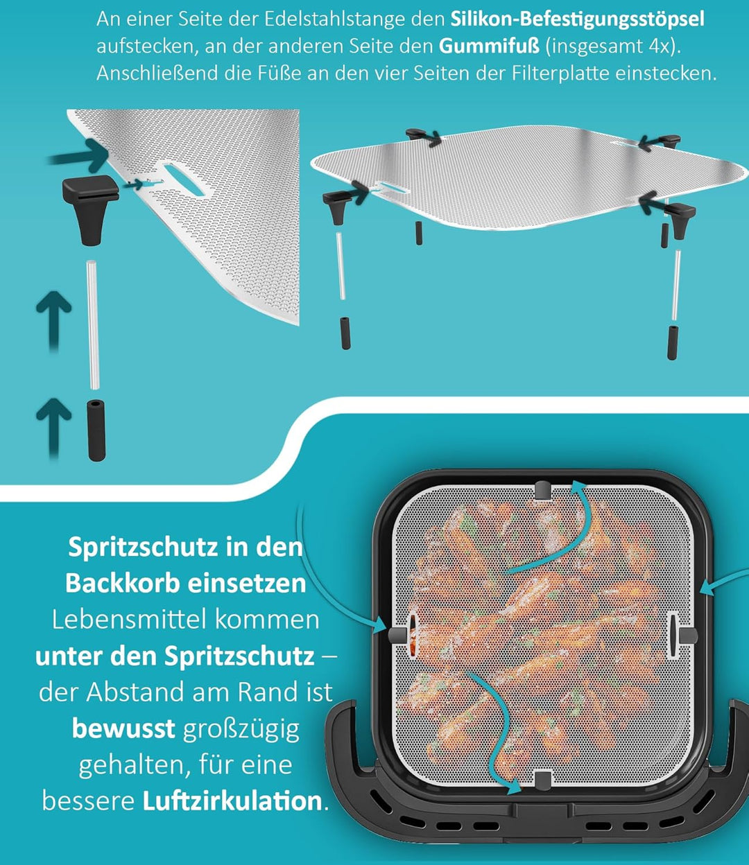 ZauberFry Spritzschutz, Effektiver Edelstahl Fettspritzschutz kompatibel mit Tefal Easy Fry XL Surfa