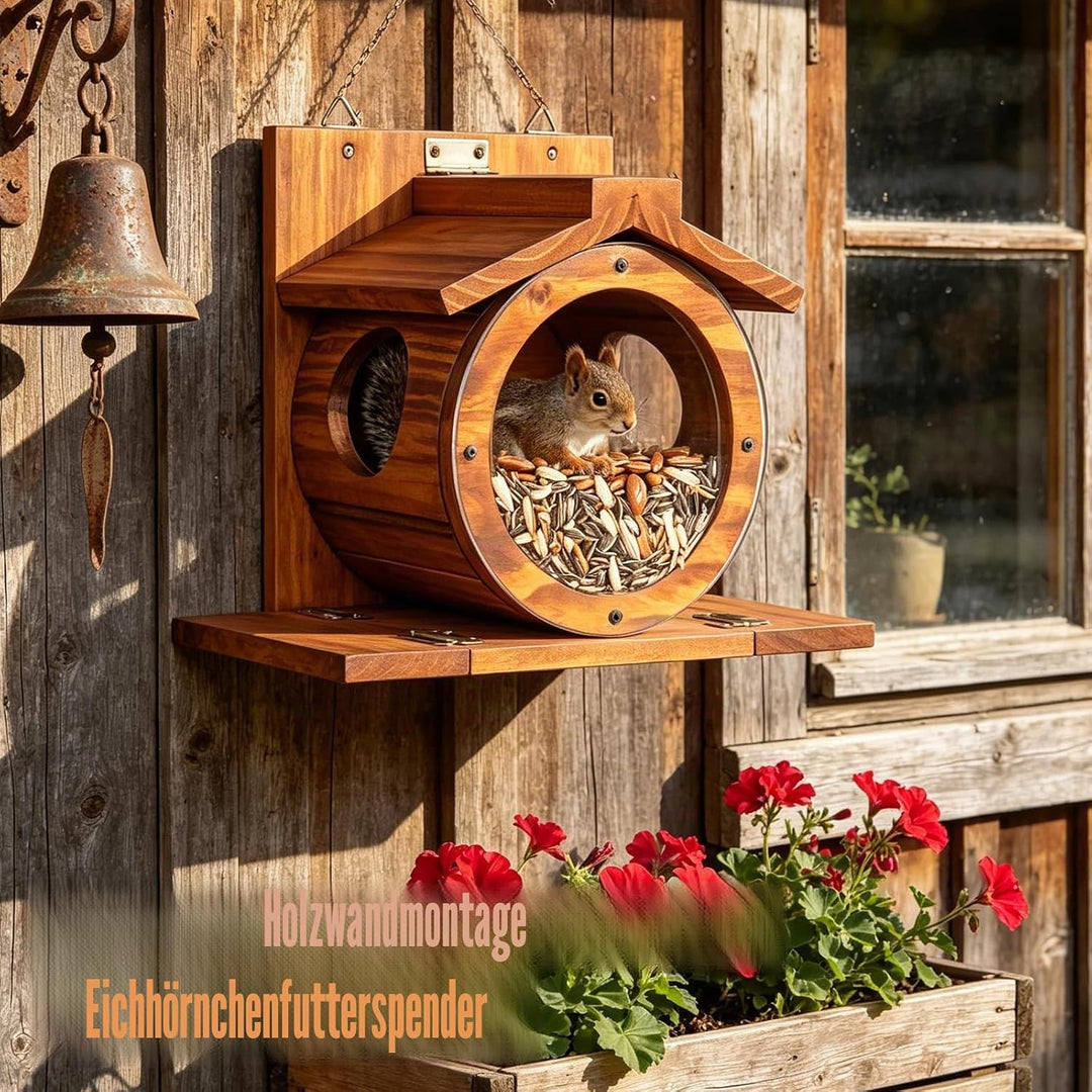 Eichhörnchen Futterhaus Wetterfest Holz, Eichhörnchen Haus Wandmontage mit Transparentem Fenster, Gr