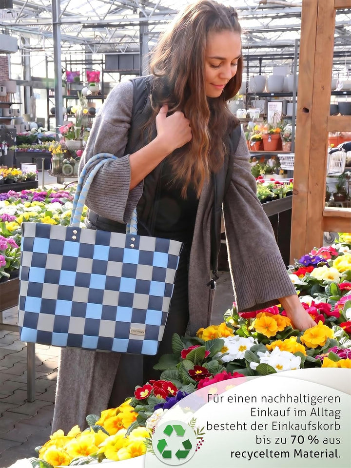 normani Einkaufstasche geflochten mit Henkeln - Tragetasche extra robust Farbe Classic/Namaka Classi