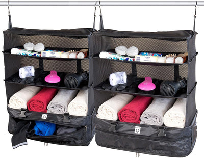 Xcase Koffer mit Regalsystem: 2er-Set XXL-Koffer-Organizer, Packwürfel zum Aufhängen, 45 x 64 x 30cm