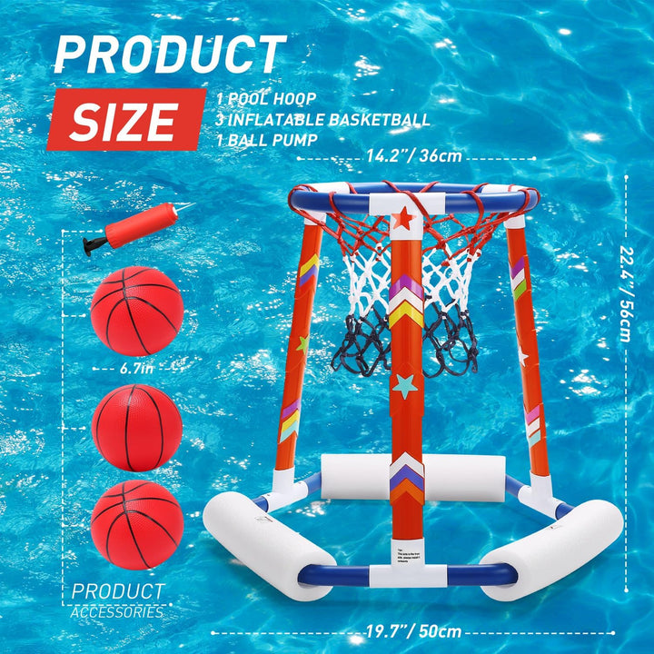EagleStone Pool-Basketballspielzeug, aufblasbarer Basketballkorb für den Pool mit 3 grossen Bällen,