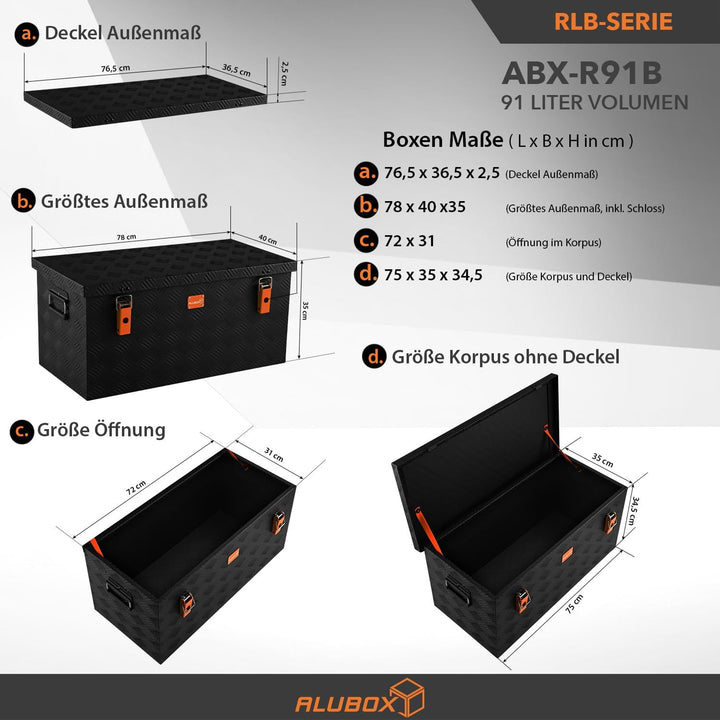 alubox Werkzeugkiste Riffelblech ABX-RL91B Aluminium 1,5mm Werkzeugkiste leicht und robust 91 Liter