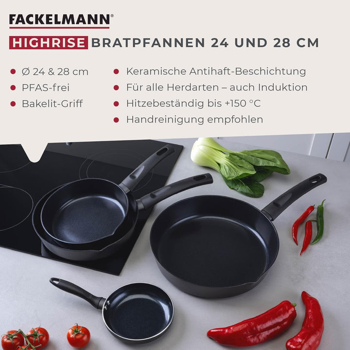 FACKELMANN Pfannenset Highrise 2-tlg Ø 24/28 cm – Antihaft-Bratpfannen aus recyceltem Aluminium, PFA