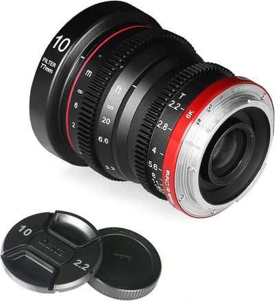 Meike 10mm T2.2 grosse Blende manueller Fokus geringe Verzerrung APS-C S35 Format 6K Mini Prime Cine