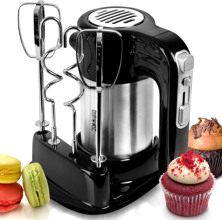 Duronic HM3 elektrischer Handmixer 300W, Handrührgerät mit Basis, Rührgerät 2 Rührbesen 2 Knethaken,