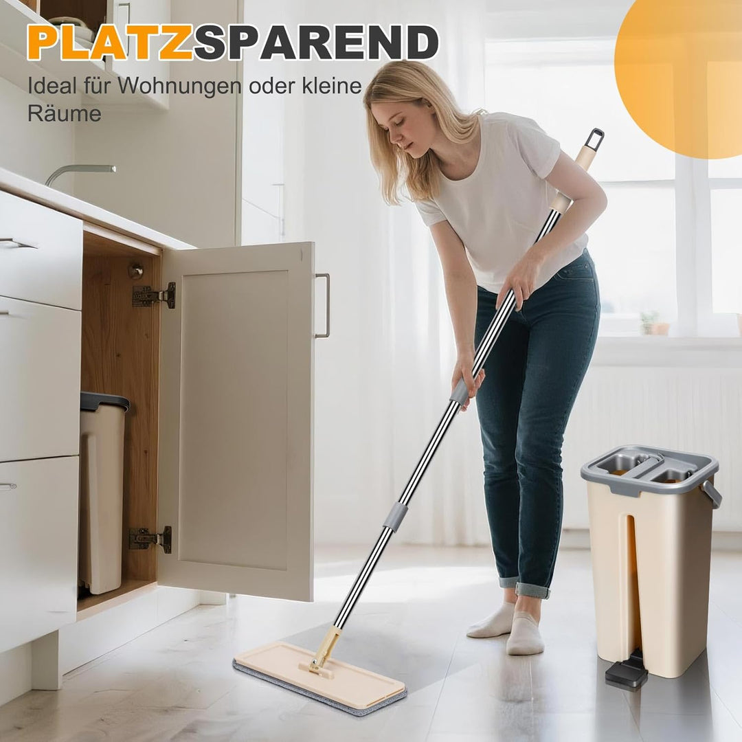 Masthome Wischmopp Set mit Eimer,2 in 1 Putzeimer mit Wischmop, Bodenwischer Set mit 3 Mikrofaser Wi