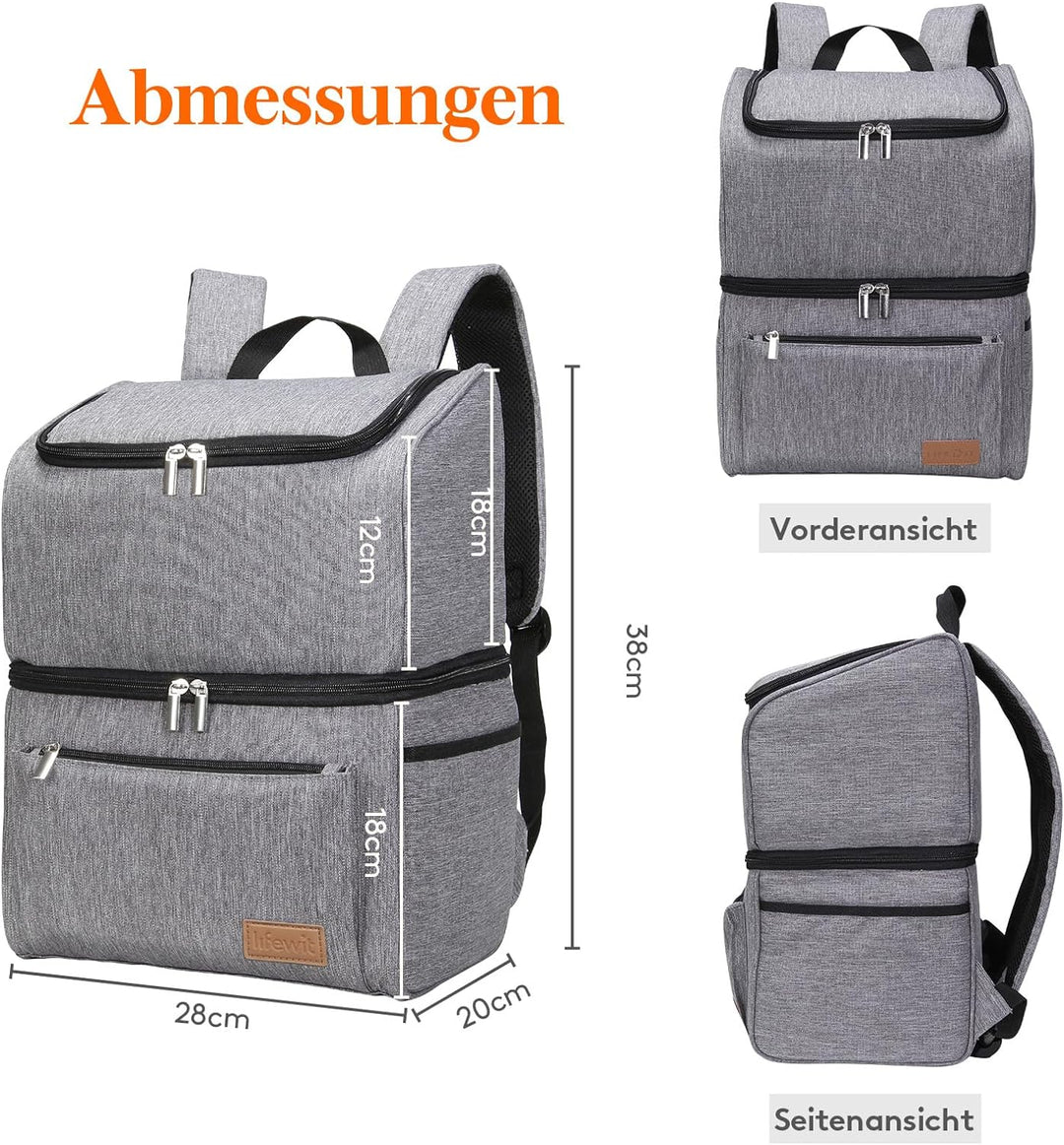 Lifewit Kühlrucksack Thermo Rucksack Kühltasche Isolierte Cooler Bag Weich Doppeldecker für Picknick