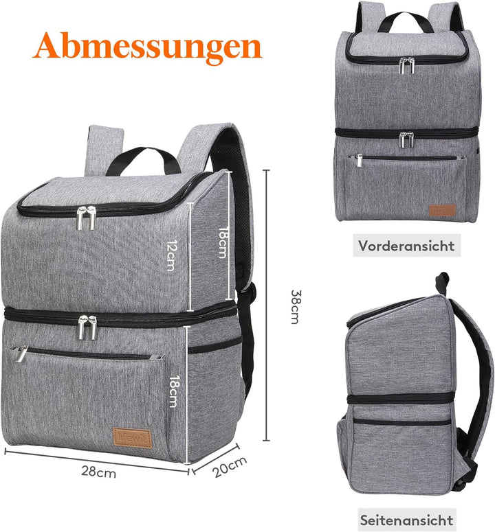 Lifewit Kühlrucksack Thermo Rucksack Kühltasche Isolierte Cooler Bag Weich Doppeldecker für Picknick