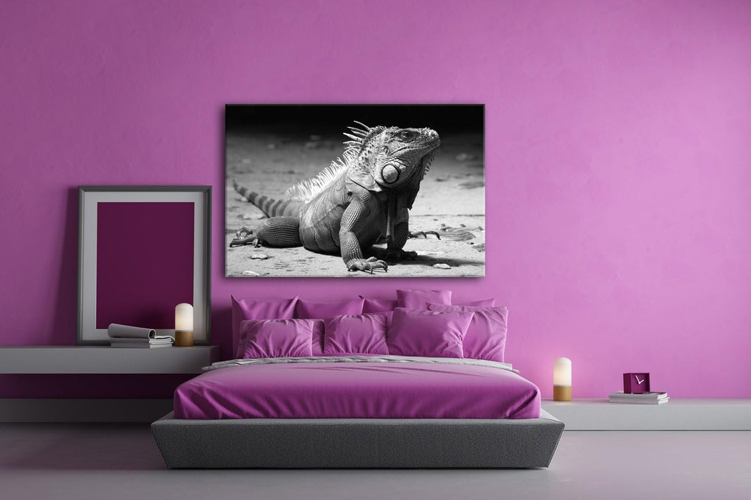 deyoli edler grüner Leguan Format: 80x60 Effekt: Schwarz/Weiss als Leinwand, Motiv fertig gerahmt au