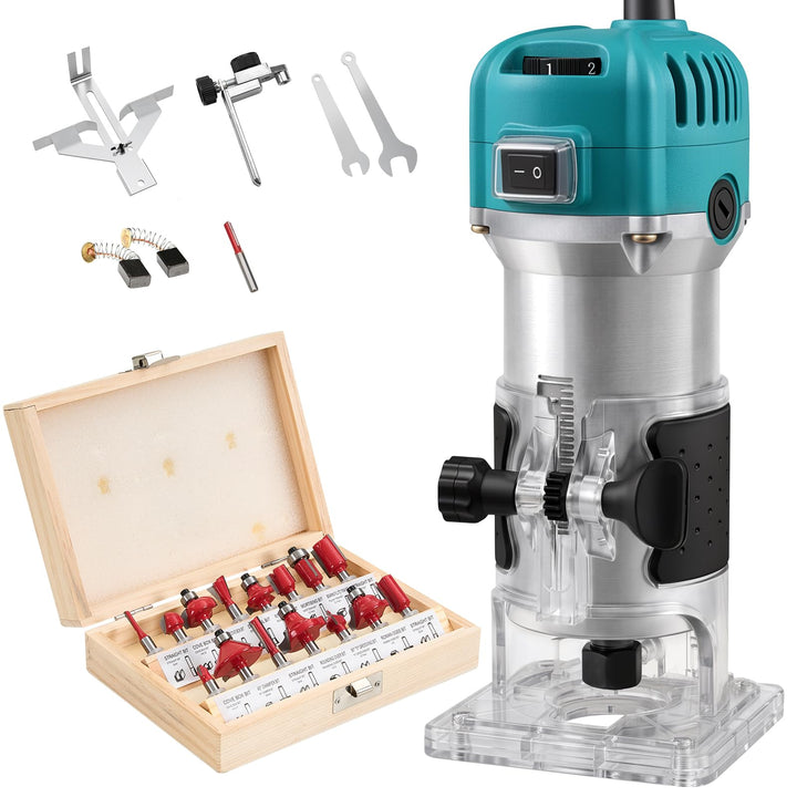 Elektrische Palm Router Tool 800W, Variable 6 Geschwindigkeiten Trim Router Max 33000R/MIN, Holz Rou