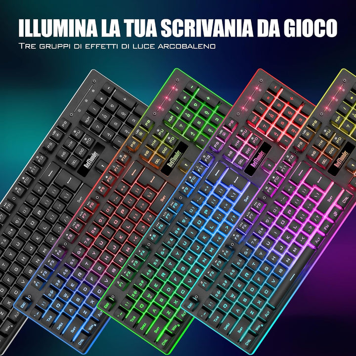 RedThunder K10 Combo Gaming-Tastatur, kabellos, IT-Layout, wiederaufladbarer Akku mit 3000 mAh und L