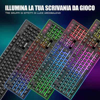RedThunder K10 Combo Gaming-Tastatur, kabellos, IT-Layout, wiederaufladbarer Akku mit 3000 mAh und L