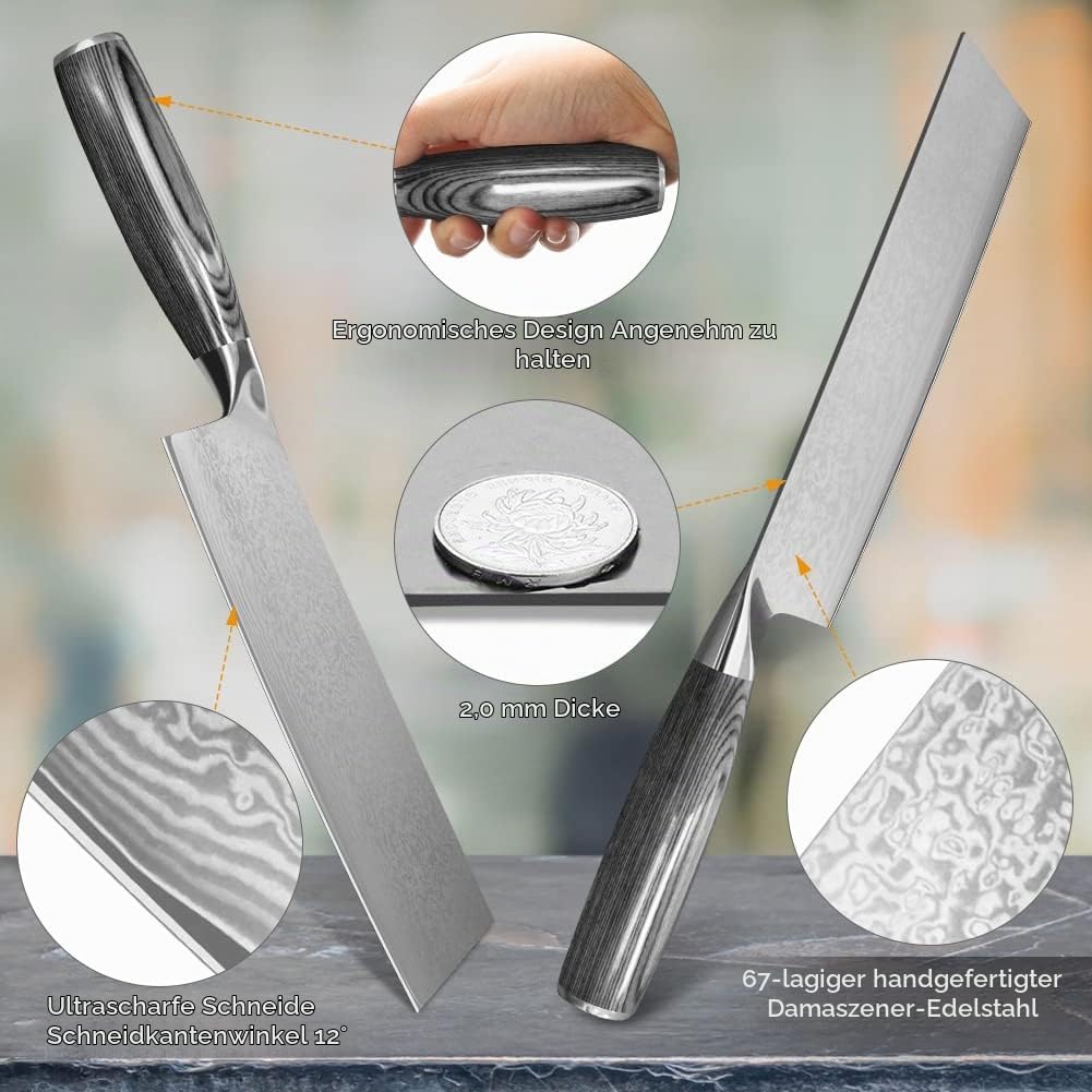 Home Safety Damast Kochmesser Japanisches Messer - Profi Gemüsemesser aus echtem Damaststahl für Küc