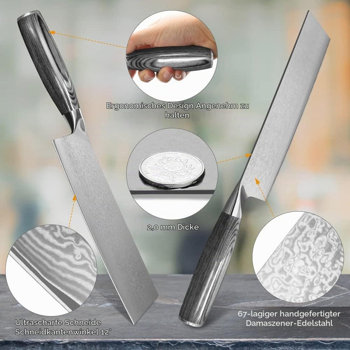 Home Safety Damast Kochmesser Japanisches Messer - Profi Gemüsemesser aus echtem Damaststahl für Küc
