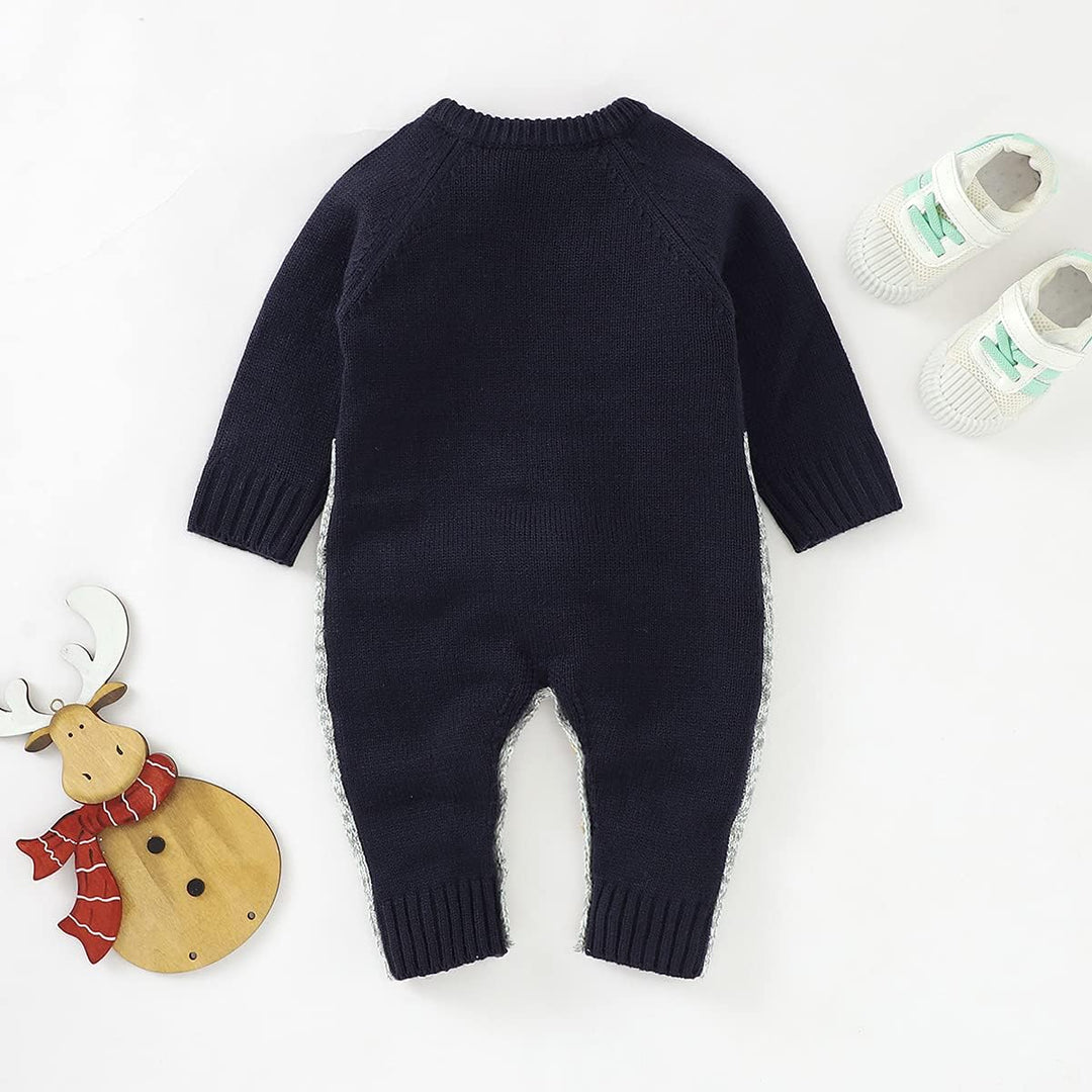 Neugeborenes Baby Mädchen Jungen Weihnachten Outfit Langarm Strick Strampler Overall Rentier Print B