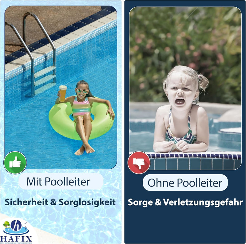 HAFIX Poolleiter für den Pool aus 3 Stufen, Schwimmbadleiter aus Edelstahl in Silber, Sicherheitslei