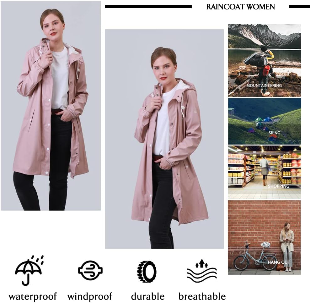 Damen Regenjacke Regenmantel Softshelljacke Friesennerz Parka PU Windbreaker mit Kapuze wasserdicht