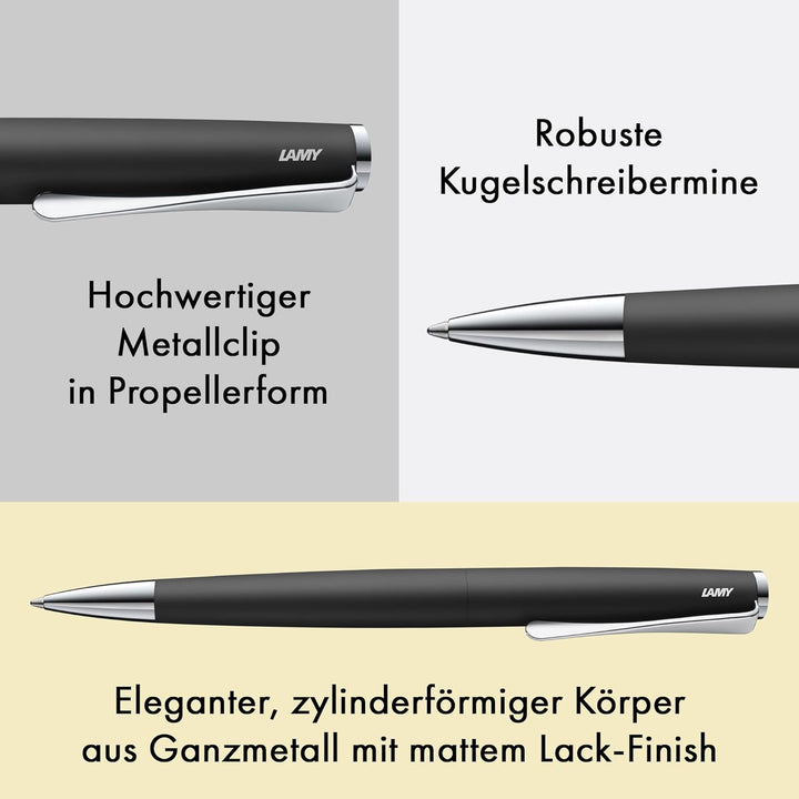 LAMY studio Premium Kugelschreiber 267 aus Edelstahl in schwarz mattem Lack-Finish, propellerförmige