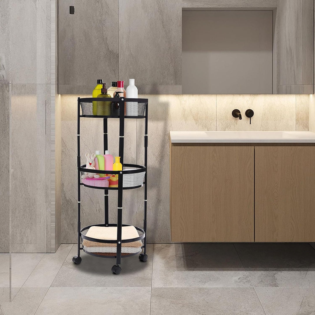 Gemüsewagen 3-stufig 37.5x37.5x88 cm schwarz mit Rollen für Küche | Aufbewahrungsregal mit 4 Rädern