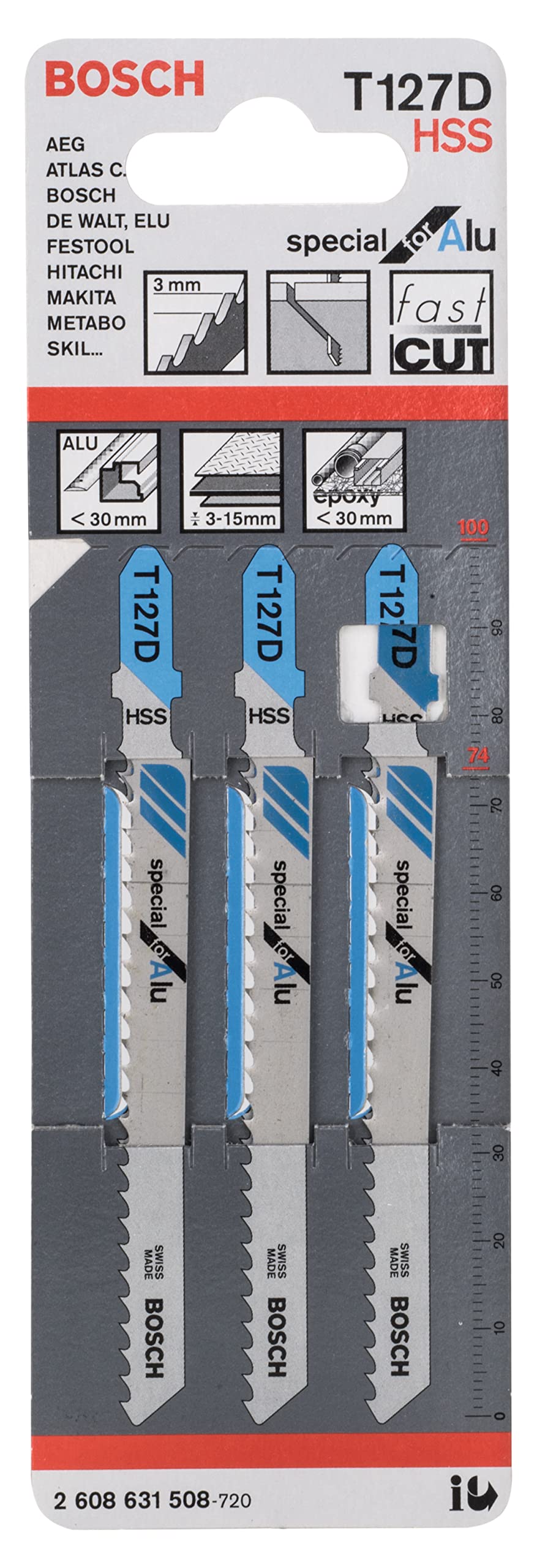 Bosch 3x Stichsägeblatt T 127 D Special for Alu (für Aluminium, Professional Zubehör Stichsäge) Alum
