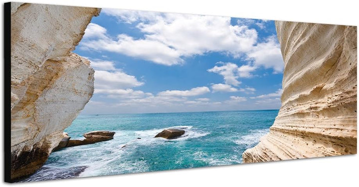 Paul Sinus Art Panoramabild auf Leinwand und Keilrahmen 120x40cm Felsen Schlucht Meer Wolken Himmel