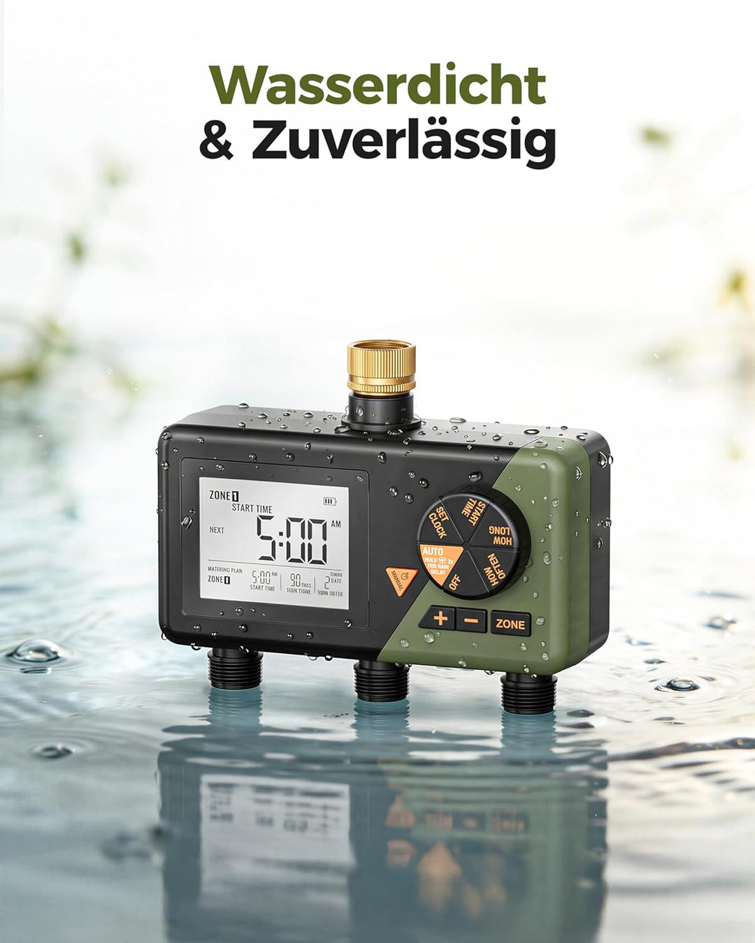 Diivoo Bewässerungscomputer 3 Ausgänge, Garten Bewässerungsuhr mit Wochentage Programmierbar, Automa