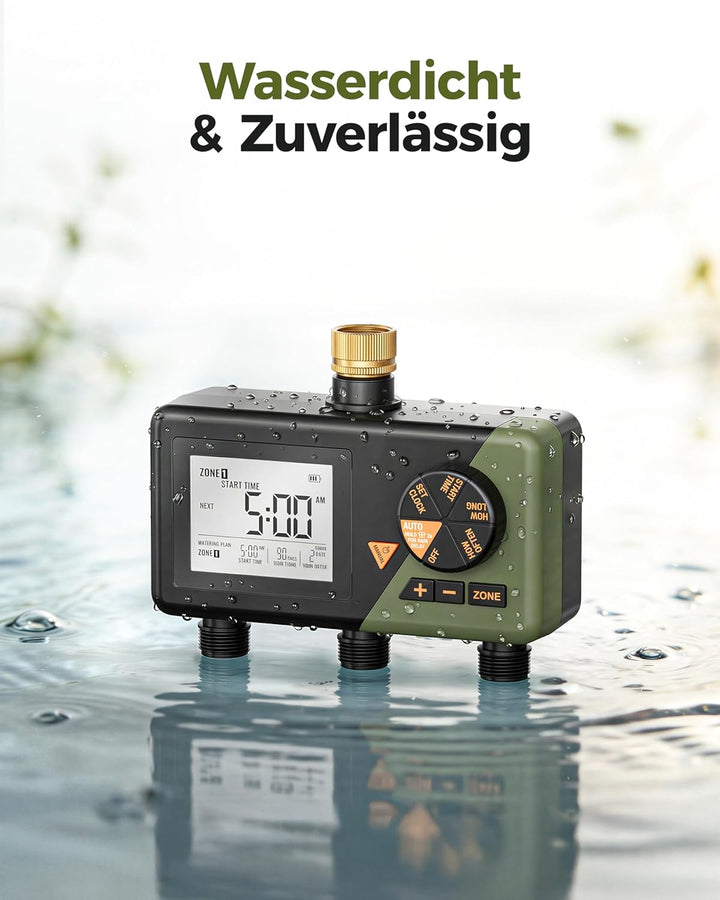 Diivoo Bewässerungscomputer 3 Ausgänge, Garten Bewässerungsuhr mit Wochentage Programmierbar, Automa