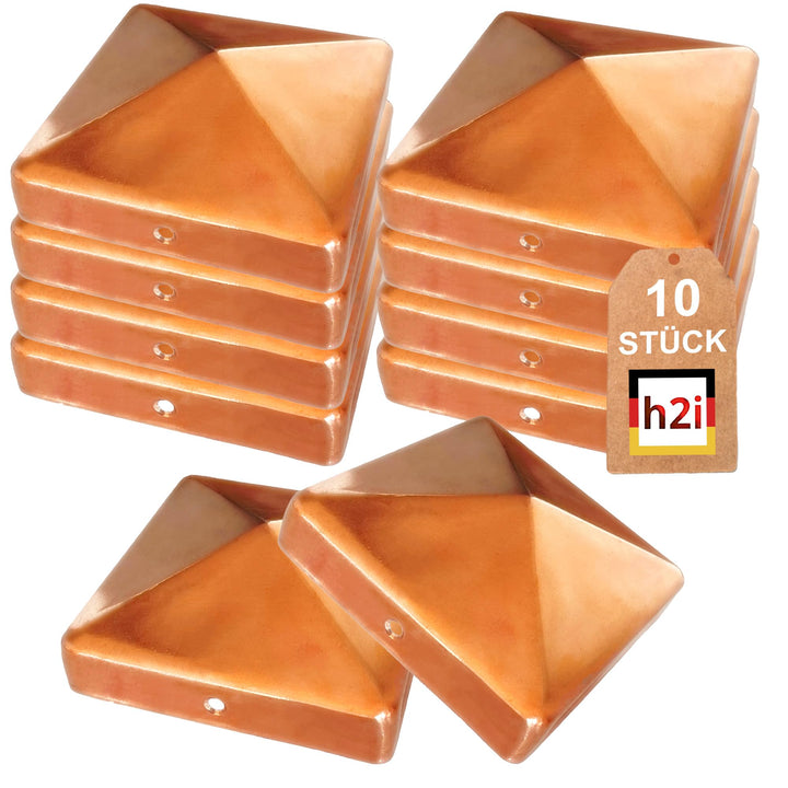 h2i Pfostenkappe | Kupfer | 91 x 91 mm | 10 Stück | Eckige Abdeckkappe für Garten Holzpfosten Pfoste
