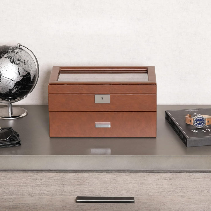 ROTHWELL Uhrenbox aus Leder mit 20 Fächern, luxuriöses Uhrengehäuse, Schmuck-Organizer, verschliessb