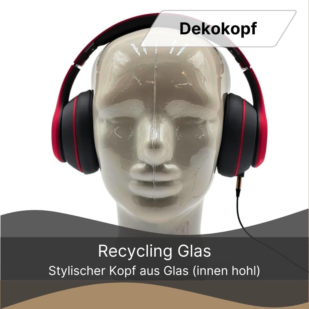 Glaskopf Ständer für Kopfhörer, Headset & VR-Brille – Dekorativer Kopf aus Glas – Design Kopfhörerha