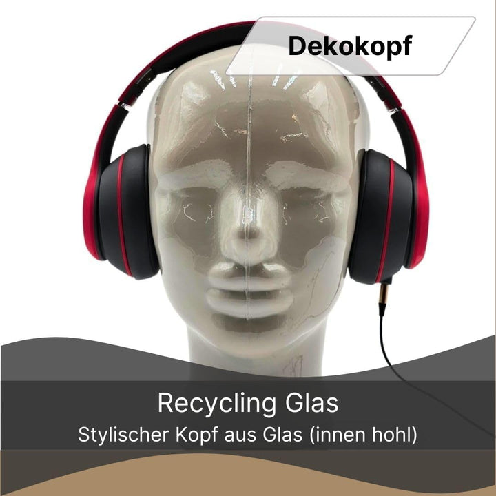 Glaskopf Ständer für Kopfhörer, Headset & VR-Brille – Dekorativer Kopf aus Glas – Design Kopfhörerha